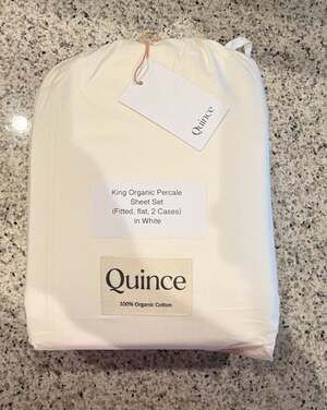 Quince King Organic Percale Sheet Set in White